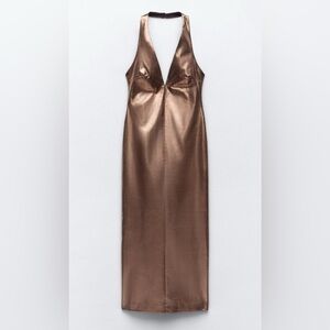 Bronze metallic halter dress - Zara size L